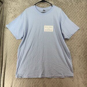 Gildan T-Shirt Mens XL Light Blue Short Sleeve Crew Neck French Graphic Print